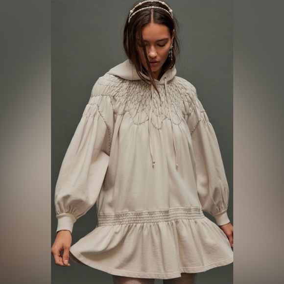 Free People Marty Smocked Mini Dress NWT Medium Cream - Picture 1 of 13
